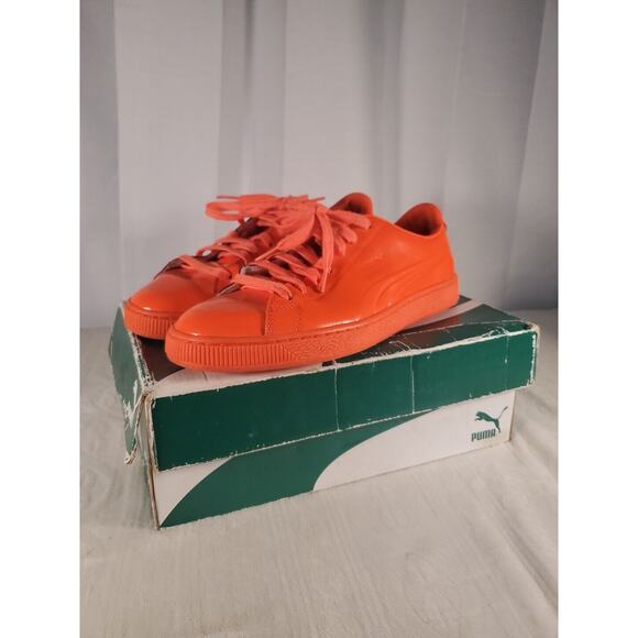 Puma Basket Classic Patent Emboss Red Blast Mens Casual Shoes 362035 01 - Picture 1 of 7